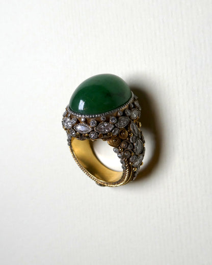EMERALD, DIAMOND & GOLD COCKTAIL RING, 1950s