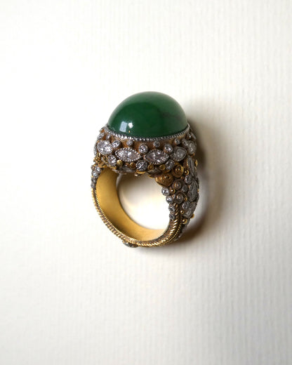 EMERALD, DIAMOND & GOLD COCKTAIL RING, 1950s