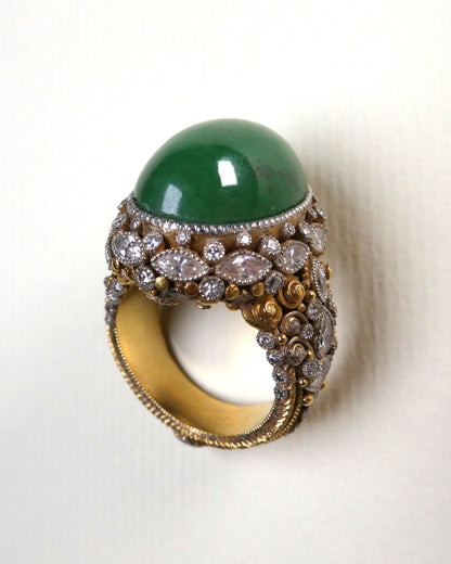 EMERALD, DIAMOND & GOLD COCKTAIL RING, 1950s