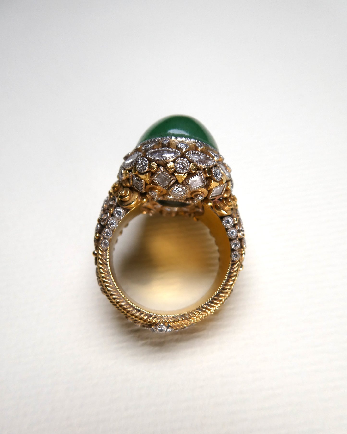 EMERALD, DIAMOND & GOLD COCKTAIL RING, 1950s