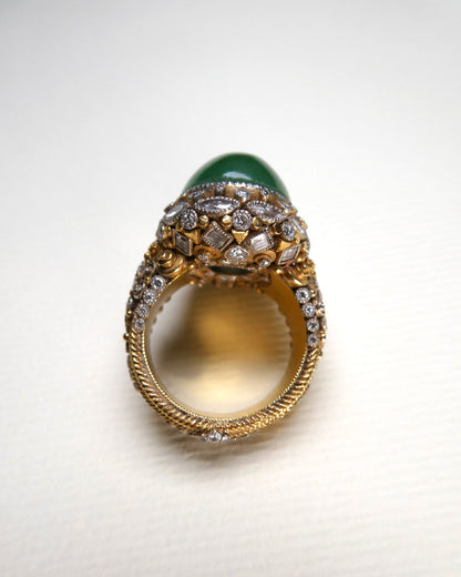 EMERALD, DIAMOND & GOLD COCKTAIL RING, 1950s