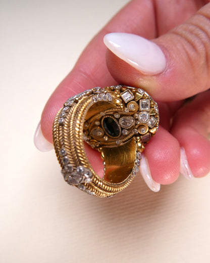 EMERALD, DIAMOND & GOLD COCKTAIL RING, 1950s