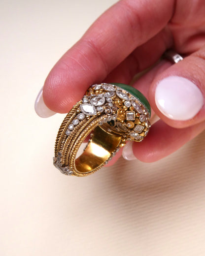 EMERALD, DIAMOND & GOLD COCKTAIL RING, 1950s