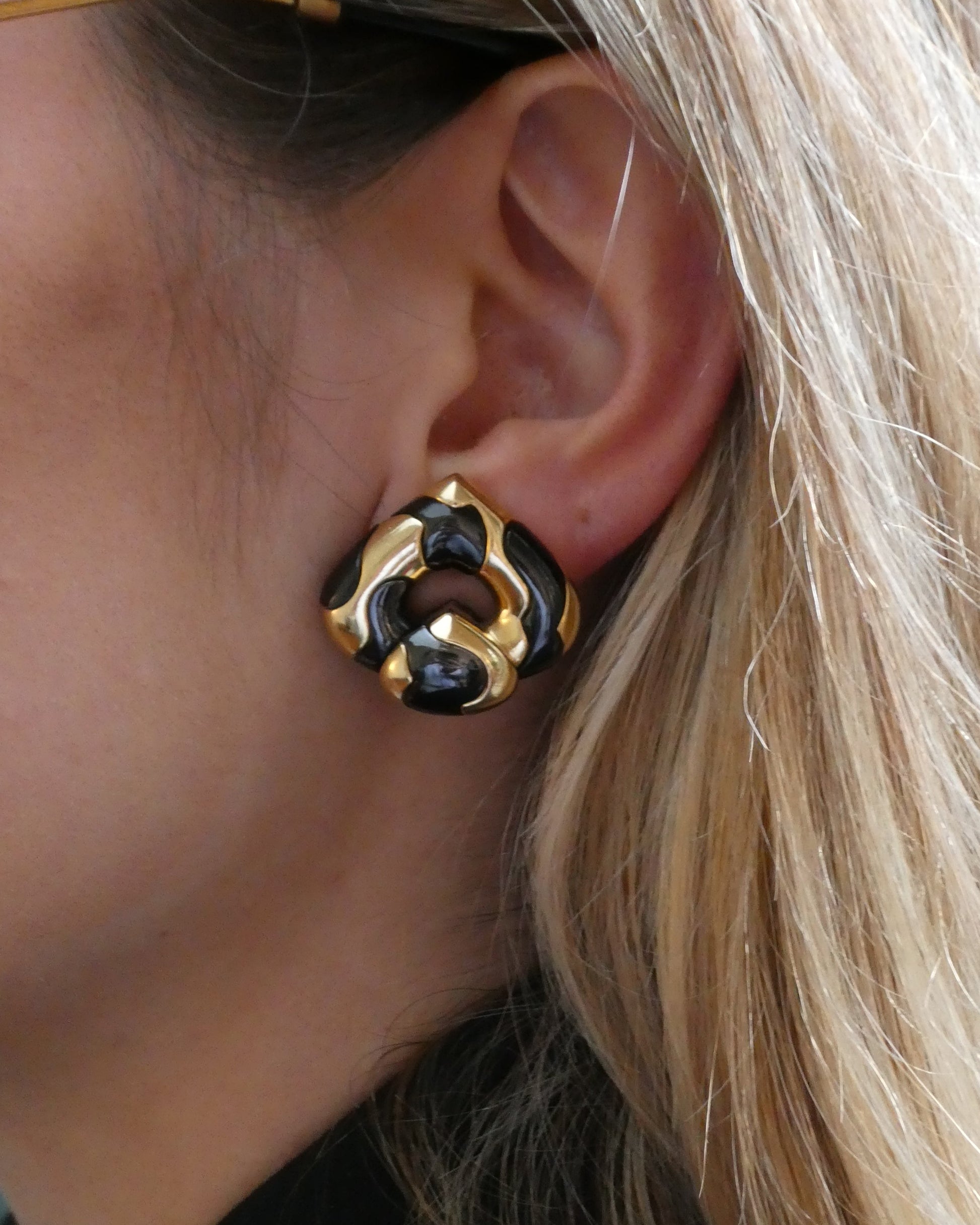 MARINA B. ‘PARDY ET PARDY’ GOLD & STEEL HEART CLIP EARRINGS, 1985