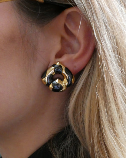 MARINA B. ‘PARDY ET PARDY’ GOLD & STEEL HEART CLIP EARRINGS, 1985