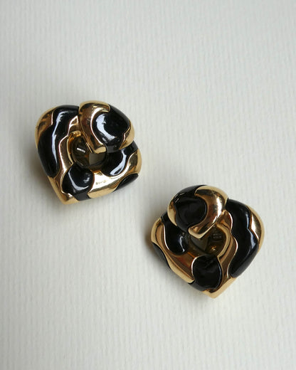 MARINA B. ‘PARDY ET PARDY’ GOLD & STEEL HEART CLIP EARRINGS, 1985
