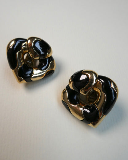 MARINA B. ‘PARDY ET PARDY’ GOLD & STEEL HEART CLIP EARRINGS, 1985