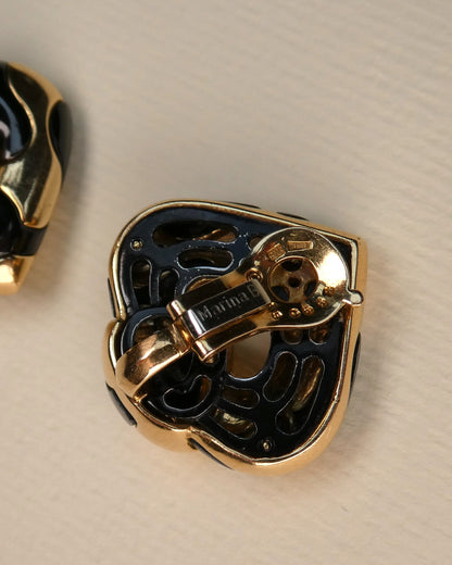 MARINA B. ‘PARDY ET PARDY’ GOLD & STEEL HEART CLIP EARRINGS, 1985