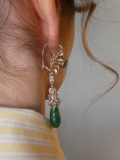 EMERALD, DIAMOND & GOLD DROP EARRINGS, 1950s