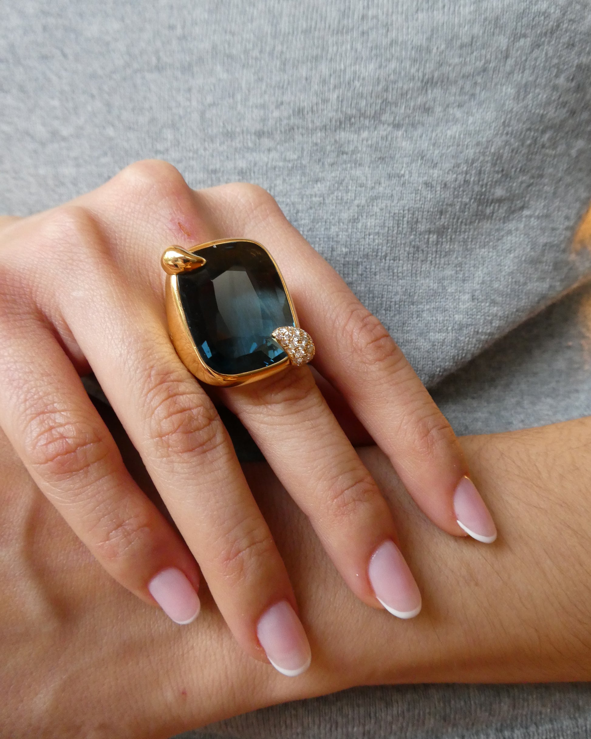 POMELLATO 'RITRATTO' BLUE TOPAZ, DIAMOND & GOLD COCKTAIL RING, 2017