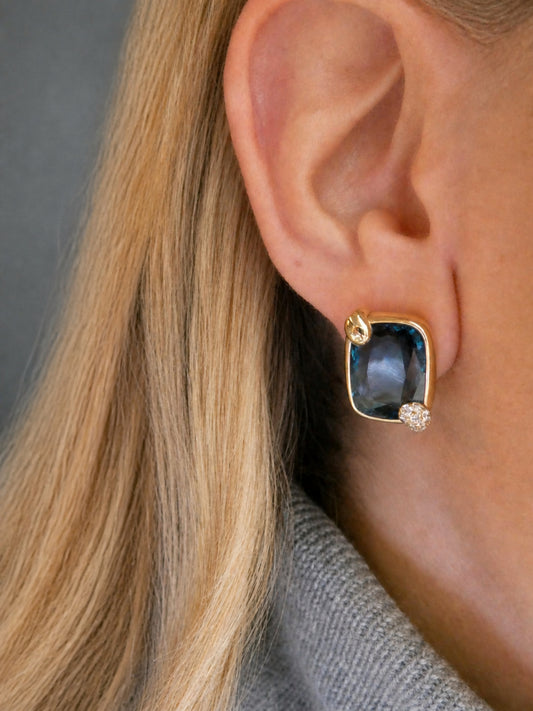 POMELLATO ‘RITRATTO’ BLUE TOPAZ, DIAMOND & ROSE GOLD CLIP EARRINGS, 2017