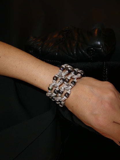 CACCIARI SALVATI TAHITIAN PEARL & DIAMOND CONVERTIBLE BRACELETS & NECKLACE, 1990s
