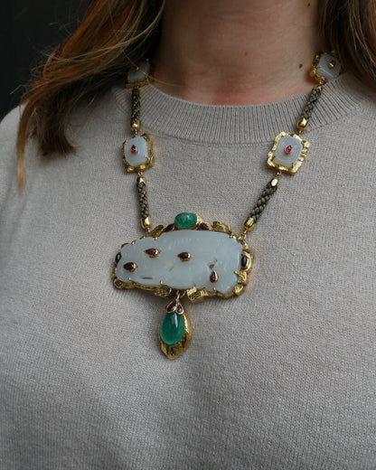 DAVID WEBB EMERALD, RUBY, JADE & GOLD CONVERTIBLE PENDANT & NECKLACE, est. 1970s
