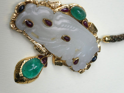 DAVID WEBB EMERALD, RUBY, JADE & GOLD CONVERTIBLE PENDANT & NECKLACE, est. 1970s