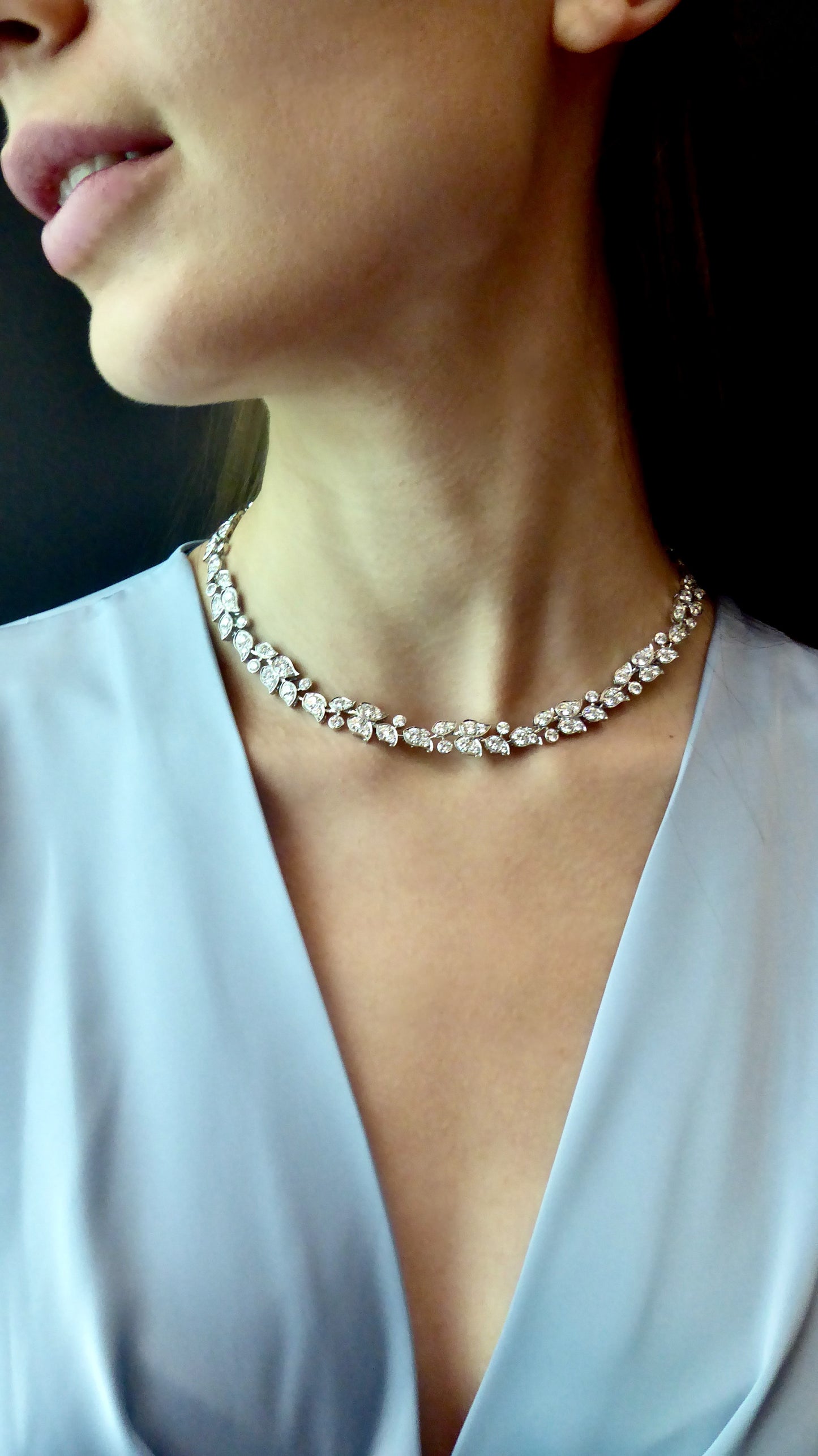 CARTIER WHITE DIAMONDS (22ct) & WHITE GOLD 'MUGUET' NECKLACE, 2000s