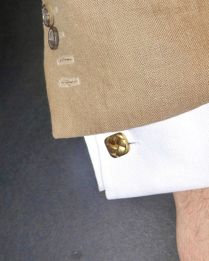 15K YELLOW GOLD WOVEN-BASKET CUFFLINKS, 1880s