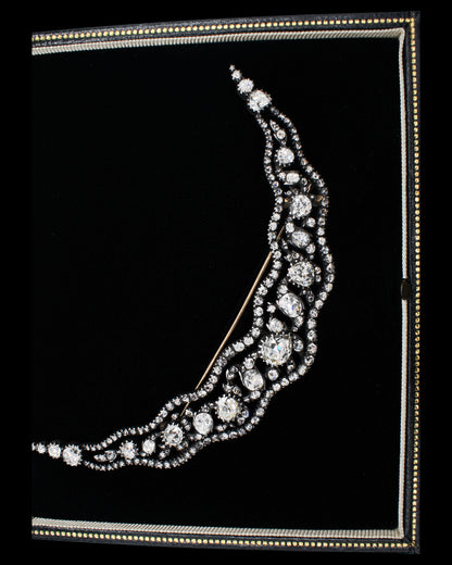 DIAMOND, GOLD & SILVER VICTORIAN CRESCENT MOON BROOCH