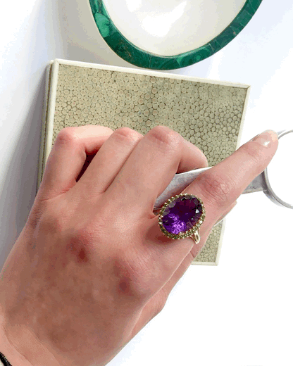 AMETHYST, TSAVORITE & YELLOW GOLD RING, 1950s