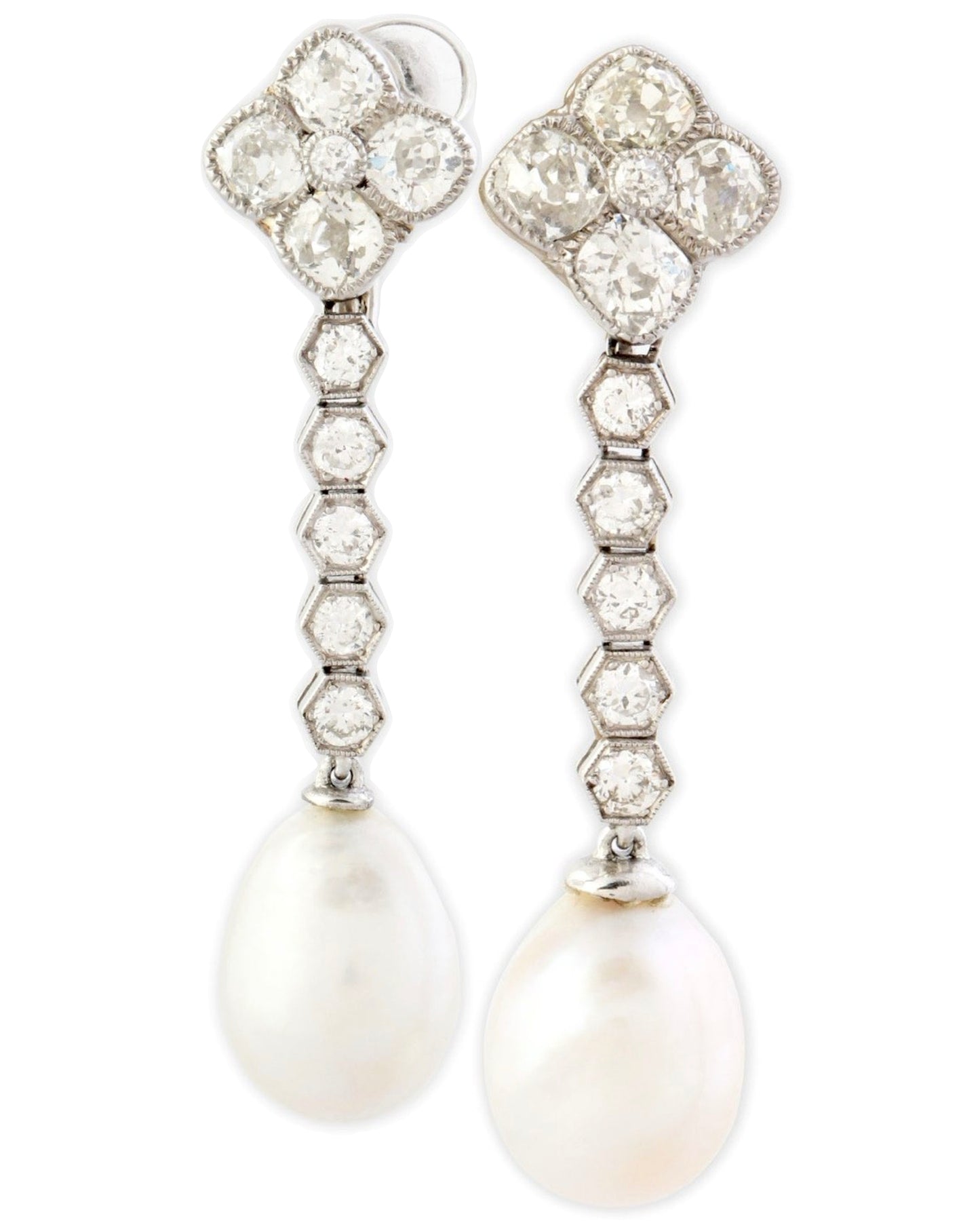 DIAMOND, NATURAL PEARL & PLATINUM EARRINGS, 1910s