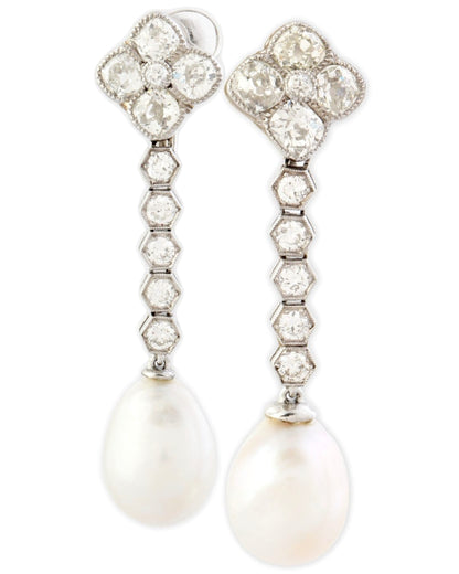 DIAMOND, NATURAL PEARL & PLATINUM EARRINGS, 1910s
