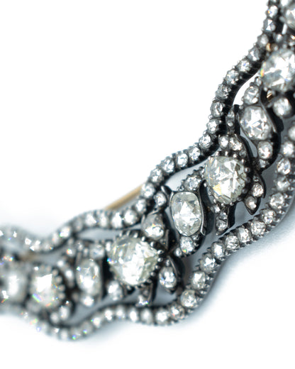 DIAMOND, GOLD & SILVER VICTORIAN CRESCENT MOON BROOCH