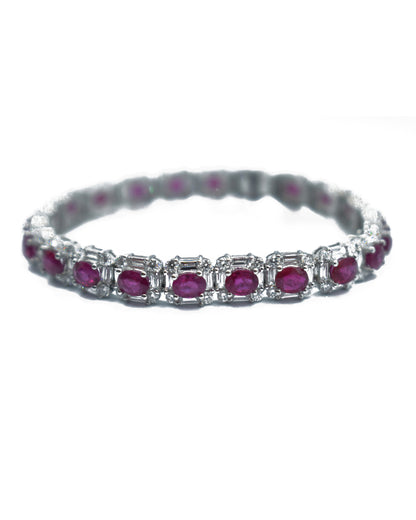BURMA RUBY, DIAMOND & WHITE GOLD TENNIS BRACELET, c.2000