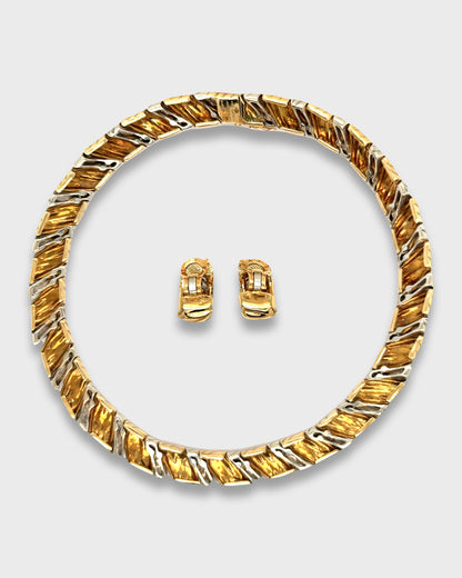 VAN CLEEF & ARPELS WHITE & YELLOW GOLD NECKLACE & EARRINGS, 1980s