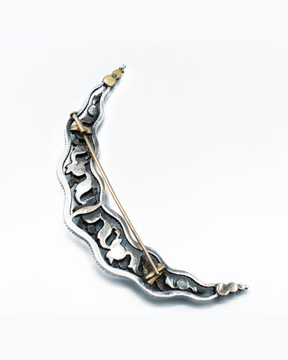 DIAMOND, GOLD & SILVER VICTORIAN CRESCENT MOON BROOCH