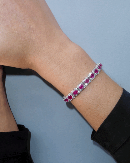 BURMA RUBY, DIAMOND & WHITE GOLD TENNIS BRACELET, c.2000