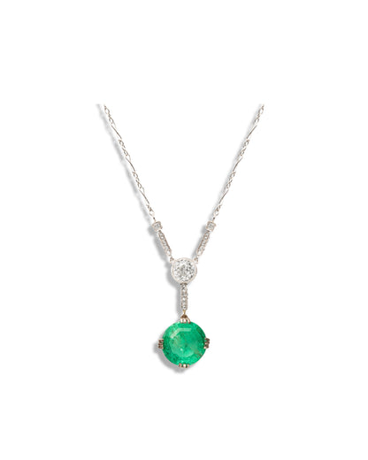 ART DÉCO COLOMBIAN EMERALD, DIAMONDS & PLATINUM PENDANT, 1920s