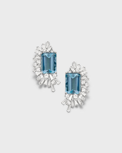 SANTA MARIA AQUAMARINE, DIAMOND & PLATINUM EARCLIPS, 1950s