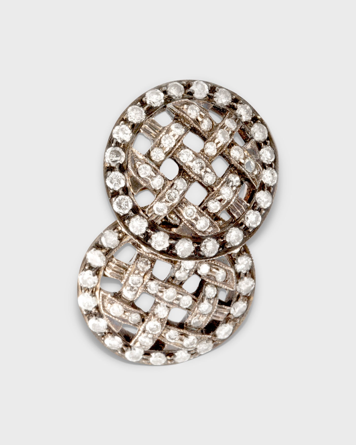 VICTORIAN DIAMOND, SILVER & 15k YELLOW GOLD CUFFLINKS, 1890s