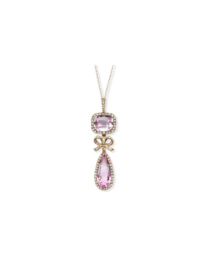 BELLE ÉPOQUE PINK TOPAZ, DIAMONDS, PLATINUM & YELLOW GOLD PENDANT NECKLACE, 1900s
