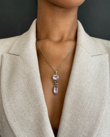 BELLE ÉPOQUE PINK TOPAZ, DIAMONDS, PLATINUM & YELLOW GOLD PENDANT NECKLACE, 1900s