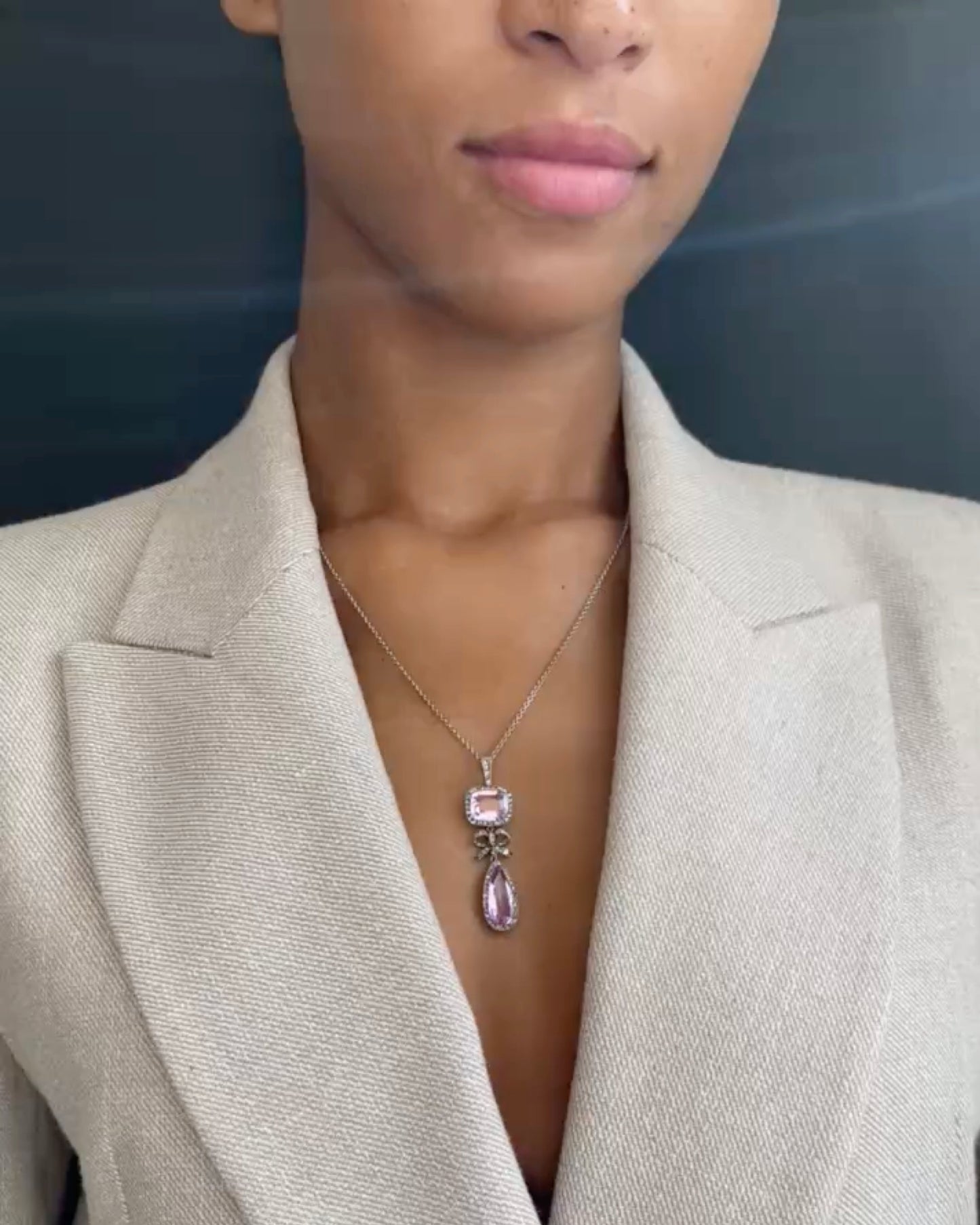 BELLE ÉPOQUE PINK TOPAZ, DIAMONDS, PLATINUM & YELLOW GOLD PENDANT NECKLACE, 1900s