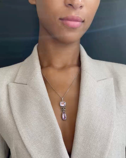 BELLE ÉPOQUE PINK TOPAZ, DIAMONDS, PLATINUM & YELLOW GOLD PENDANT NECKLACE, 1900s