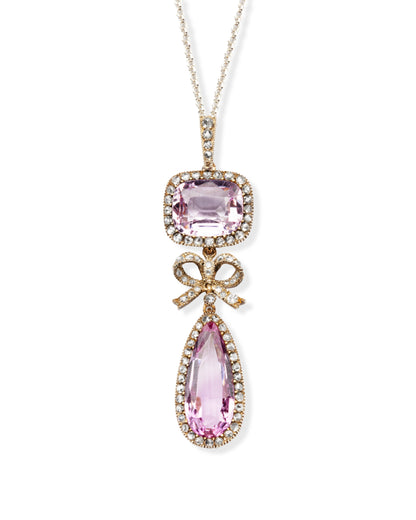 BELLE ÉPOQUE PINK TOPAZ, DIAMONDS, PLATINUM & YELLOW GOLD PENDANT NECKLACE, 1900s