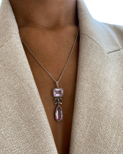 BELLE ÉPOQUE PINK TOPAZ, DIAMONDS, PLATINUM & YELLOW GOLD PENDANT NECKLACE, 1900s