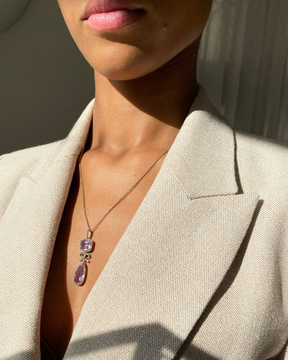 BELLE ÉPOQUE PINK TOPAZ, DIAMONDS, PLATINUM & YELLOW GOLD PENDANT NECKLACE, 1900s