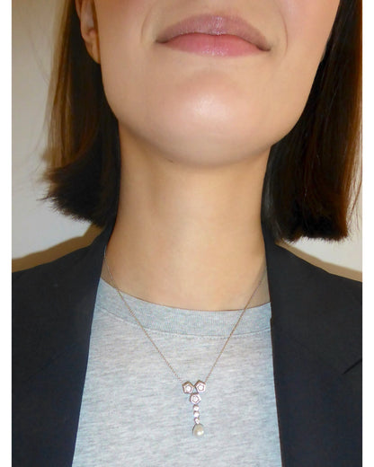 PEARL, DIAMONDS & WHITE GOLD PENDANT NECKLACE, 1948