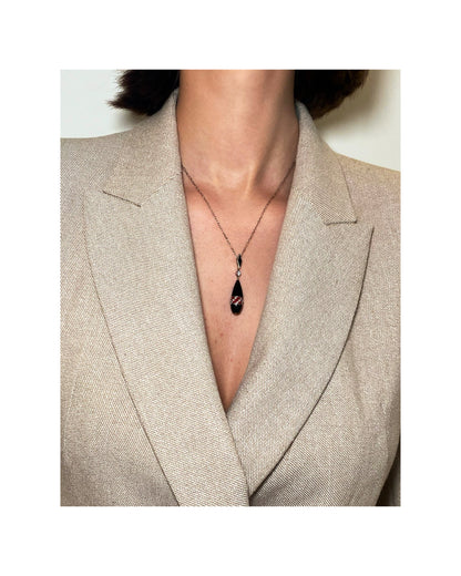 ART DÉCO DIAMOND, ENAMEL, ONYX, PLATINUM & GOLD PENDANT NECKLACE, 1920s