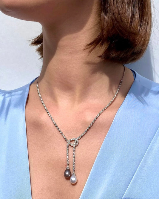 ART DÉCO DIAMOND, PEARL, PLATINUM & GOLD NECKLACE, 1930s