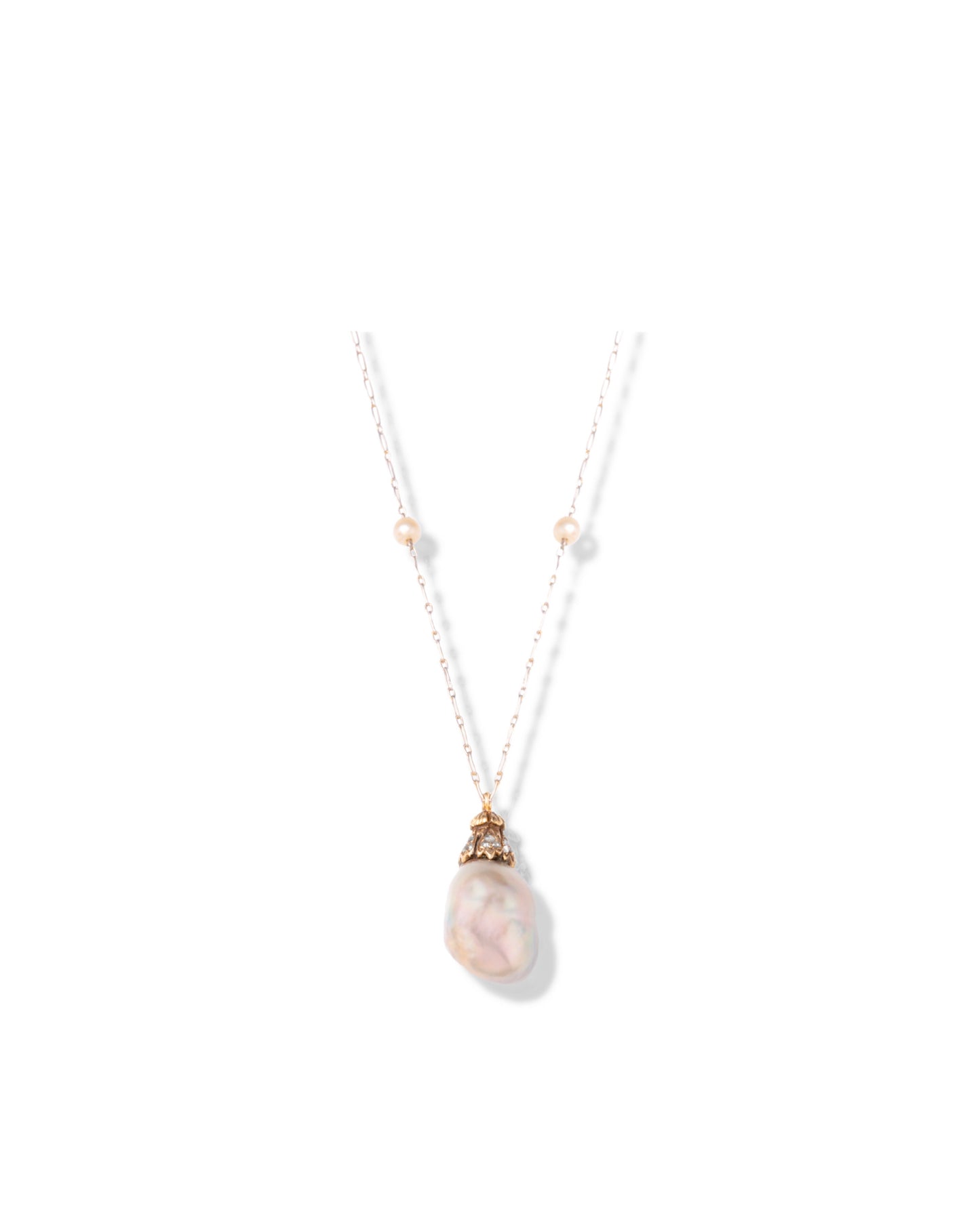 PEARL, DIAMONDS, YELLOW GOLD & PLATINUM PENDANT NECKLACE, 1890s