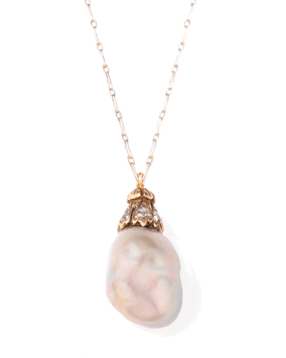 PEARL, DIAMONDS, YELLOW GOLD & PLATINUM PENDANT NECKLACE, 1890s