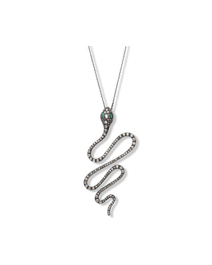 EMERALD, DIAMOND, SILVER & GOLD SNAKE NECKLACE, 1910s