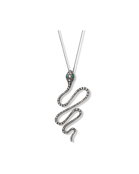 EMERALD, DIAMOND, SILVER & GOLD SNAKE NECKLACE, 1910s
