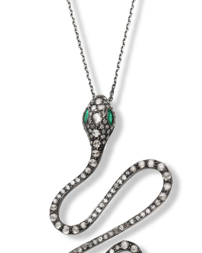 EMERALD, DIAMOND, SILVER & GOLD SNAKE NECKLACE, 1910s