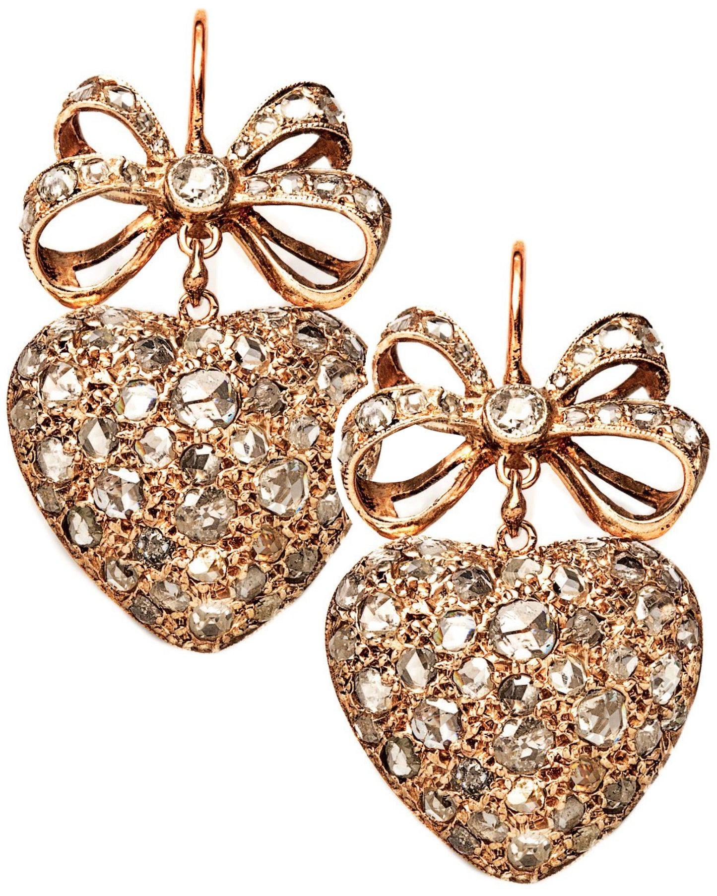 BELLE ÉPOQUE DIAMOND, 15k GOLD & SILVER EARRINGS, 1890s