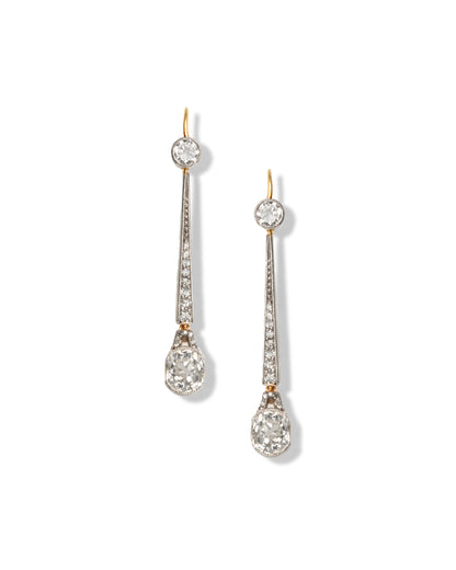 BELLE ÉPOQUE DIAMOND, PLATINUM & GOLD EAR PENDANTS, 1915