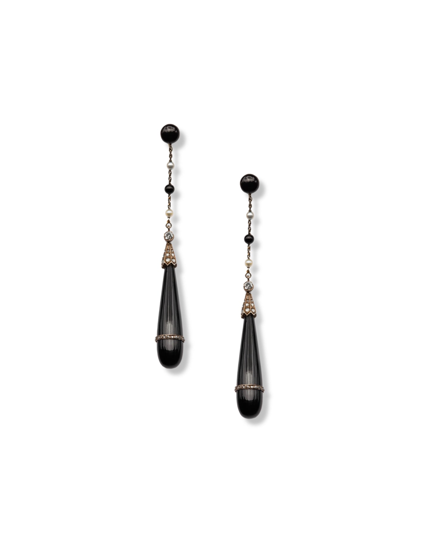 DIAMOND, ONYX & WHITE GOLD EARRINGS, 1920s